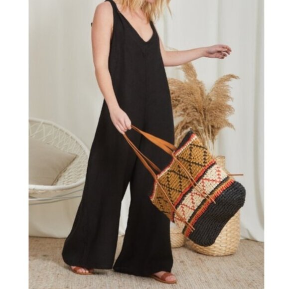 Ornella Paris Pants - Ornella Paris oversized black linen jumpsuit L